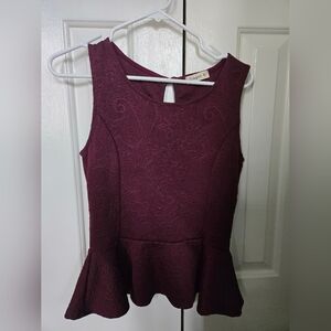 Ginger G Garnet/burgundy Sleeveless Peplum Blouse Size Small